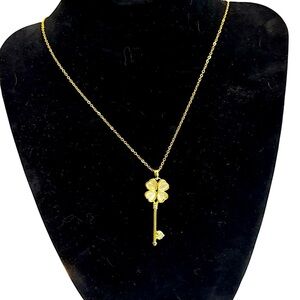 Gold Key Pendant Necklace Moonstone & CZ 4 Leaf Clover Key Necklace Stainless